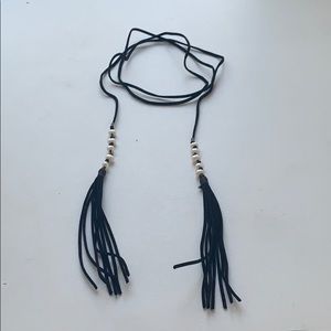 Black string wrap choker with pearls